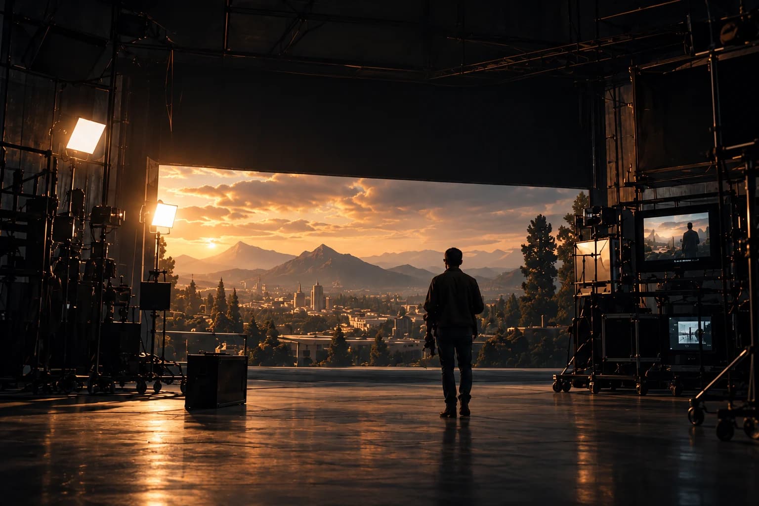 A filmmaker on a cinema soundstage